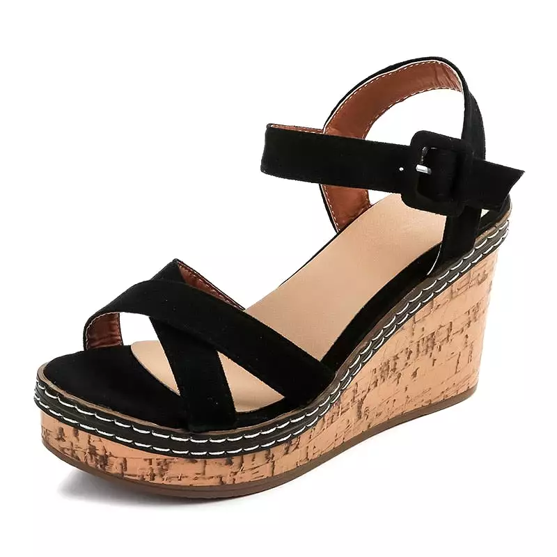 Wedge Sandals Peep Toe Buckle Shoes Woman Platform