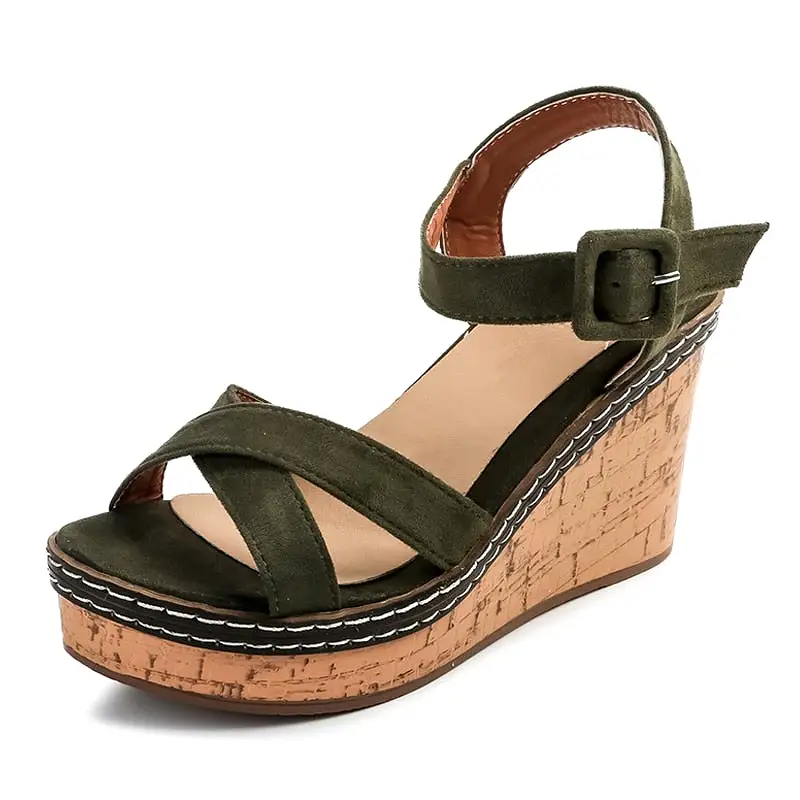 Wedge Sandals Peep Toe Buckle Shoes Woman Platform