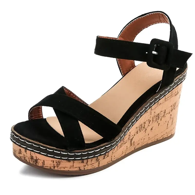 Wedge Sandals Peep Toe Buckle Shoes Woman Platform