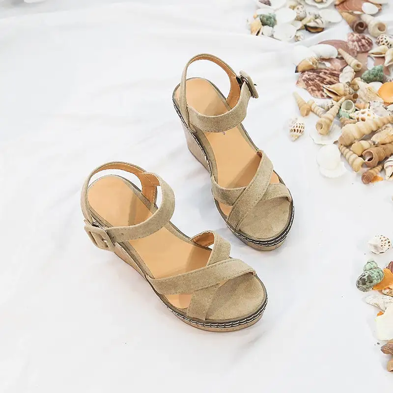 Wedge Sandals Peep Toe Buckle Shoes Woman Platform