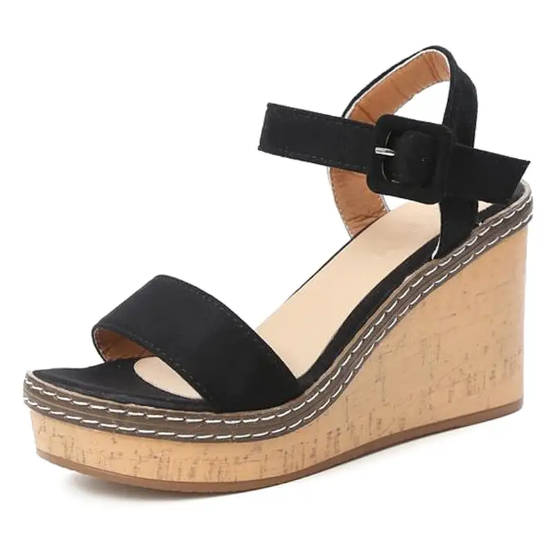 Wedge Sandals Peep Toe Buckle Shoes Woman Platform