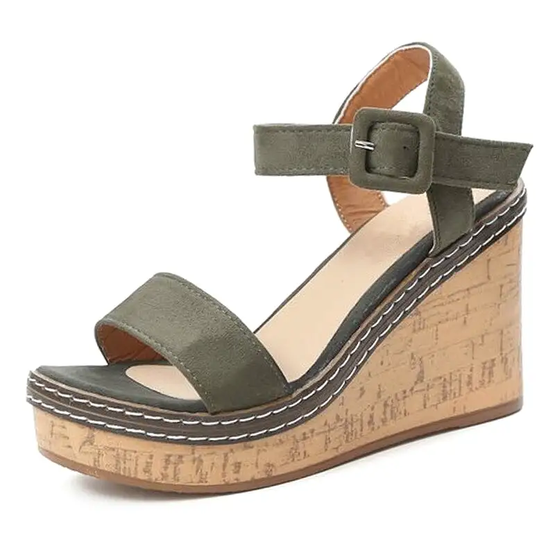 Wedge Sandals Peep Toe Buckle Shoes Woman Platform