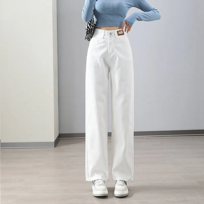 Women's Denim Korean Fashion High Waist Streetwear Straight Leg Trousers