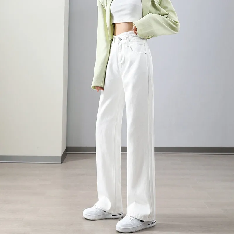 Women's Denim Korean Fashion High Waist Streetwear Straight Leg Trousers