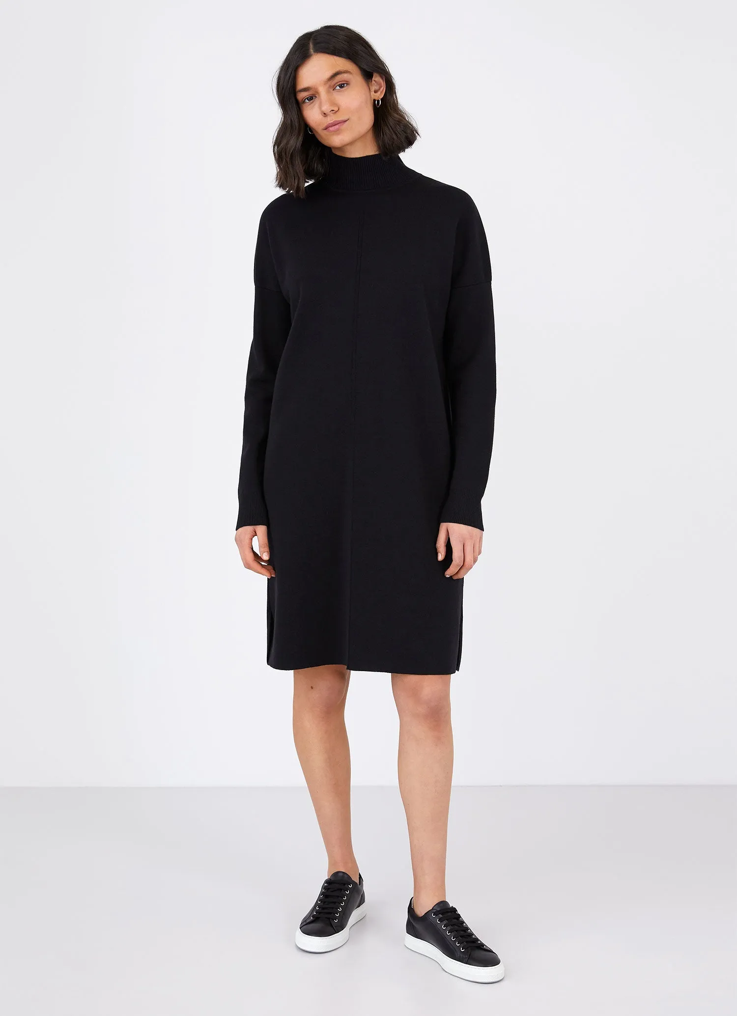 Women's Merino Funnel Neck Dress in Black