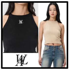 WOOALONG  |Casual Style Street Style Logo V-neck & Crew neck