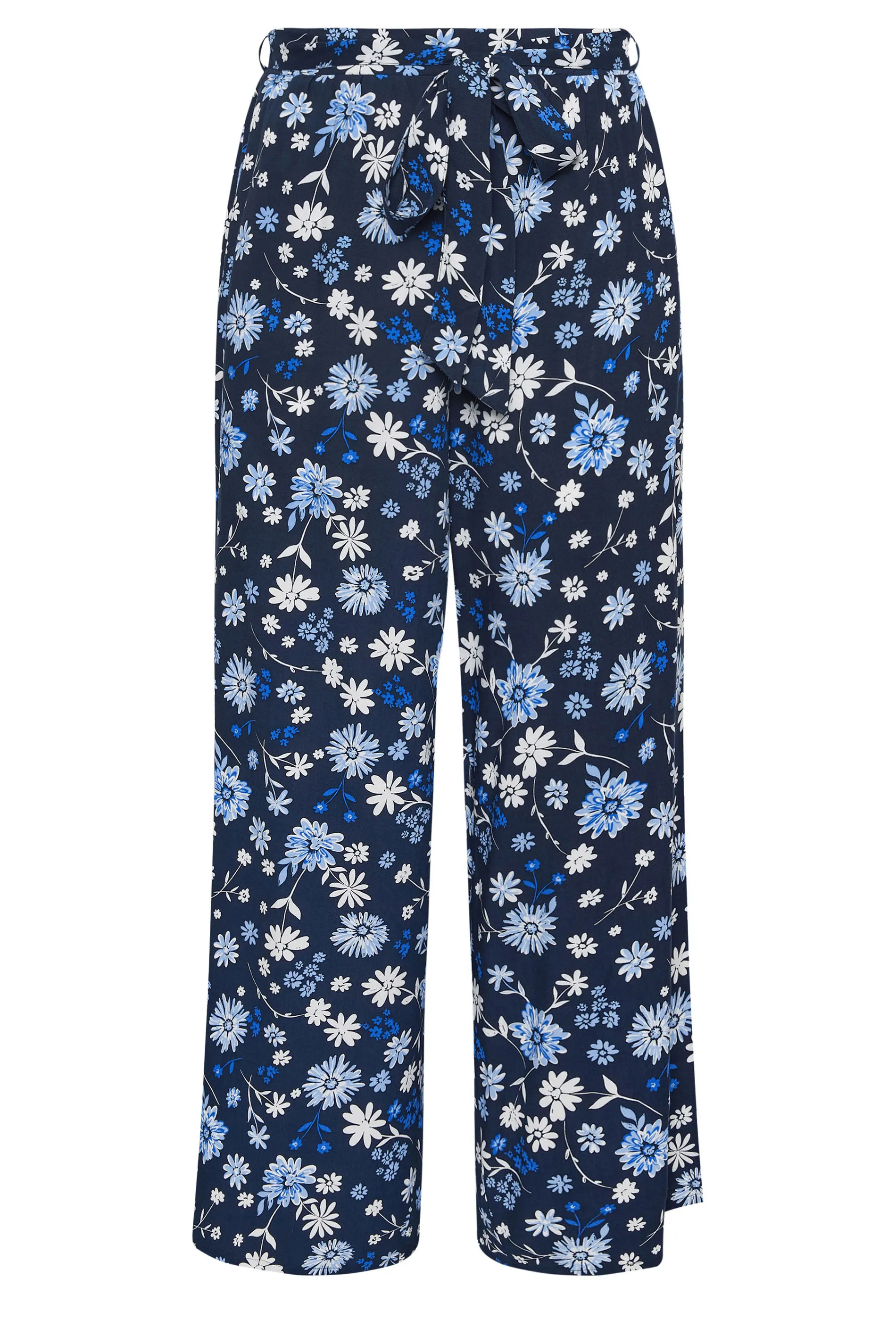 YOURS Curve Navy Blue Floral Print Wide Leg Trousers