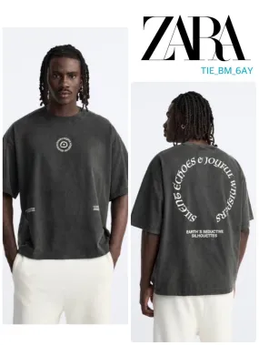 ZARA  |Cotton Short Sleeves T-Shirts