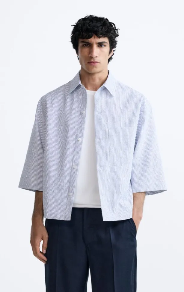 ZARA  |Stripes Cotton Short Sleeves Shirts